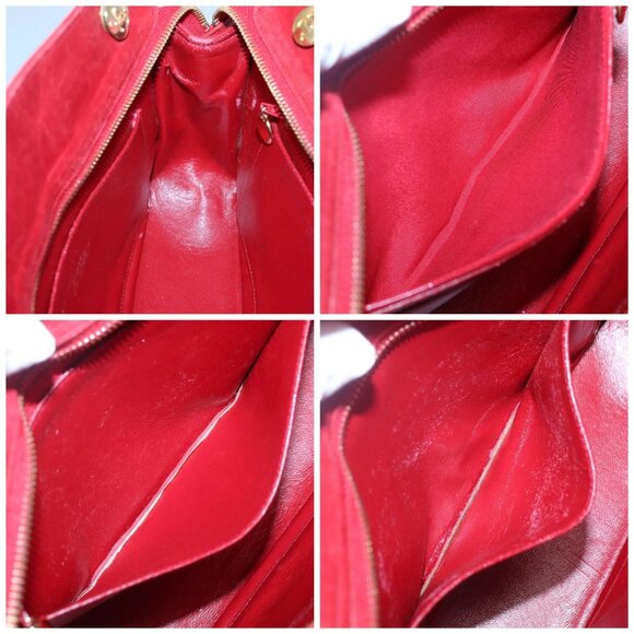 CHANEL Matelasse Chain Shoulder Bag Lamb Skin Gold Red CC Auth - Picture 15 of 16